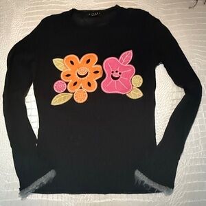 Sisley Black Sheer Long Sleeve Top | Made in Italy | Size XS